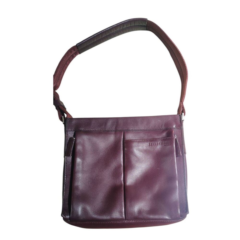 Kenneth Cole Burgundy Leather Crossbody Satchel Vintage Multi Pocket Bag